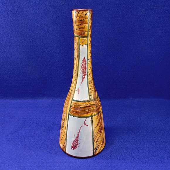 Vintage Fish Fossil Blue Vase Italy Signed Mid Century Modern 9.5" - Picture 2 of 12